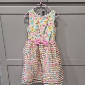 Jona Michelle Pastel Floral Bow Dress in Pink and Multicolor